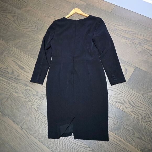 🆕️ Badgley Mischka Tailored Buttoned Long Sleeve Pleated Midi Dress in Black - Picture 12 of 16
